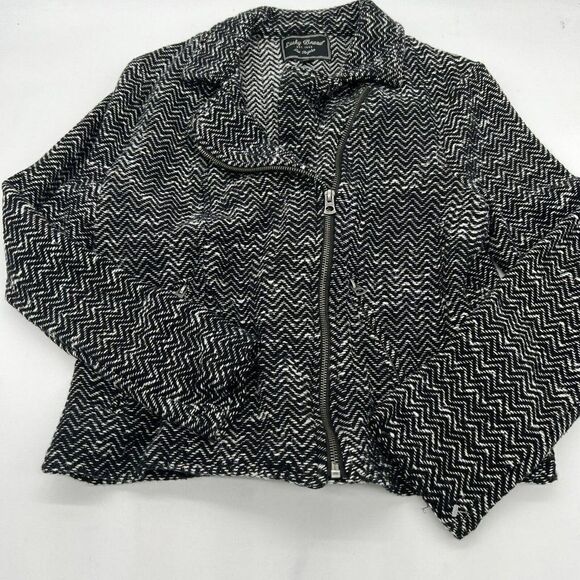 Lucky Brand Jackets & Blazers - Lucky Brand Sz L Moto Sweater Jacket Zip Up Pocket Black White